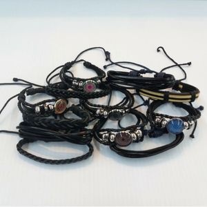 3pc Random Mix Black Leather Stackable Braided Adjustable Slide Knot Bracelets